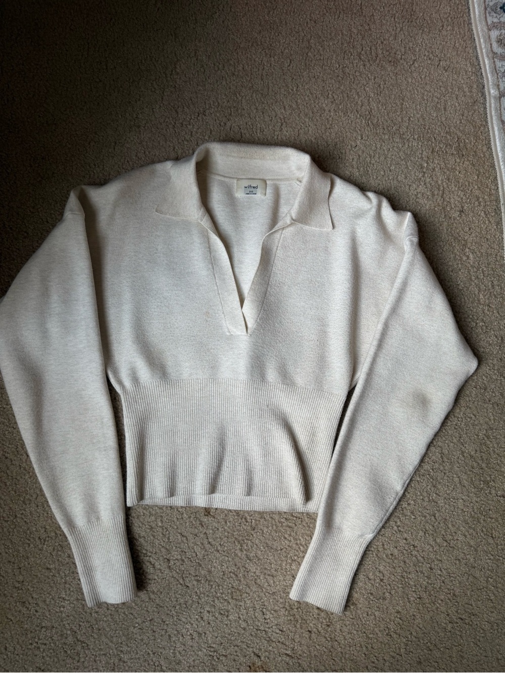 Aritzia  Cream Collared V-Neck Sweater